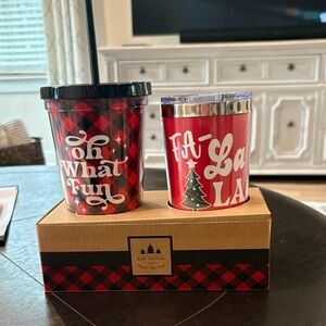 Festive Red Plaid Holiday Tumbler Set